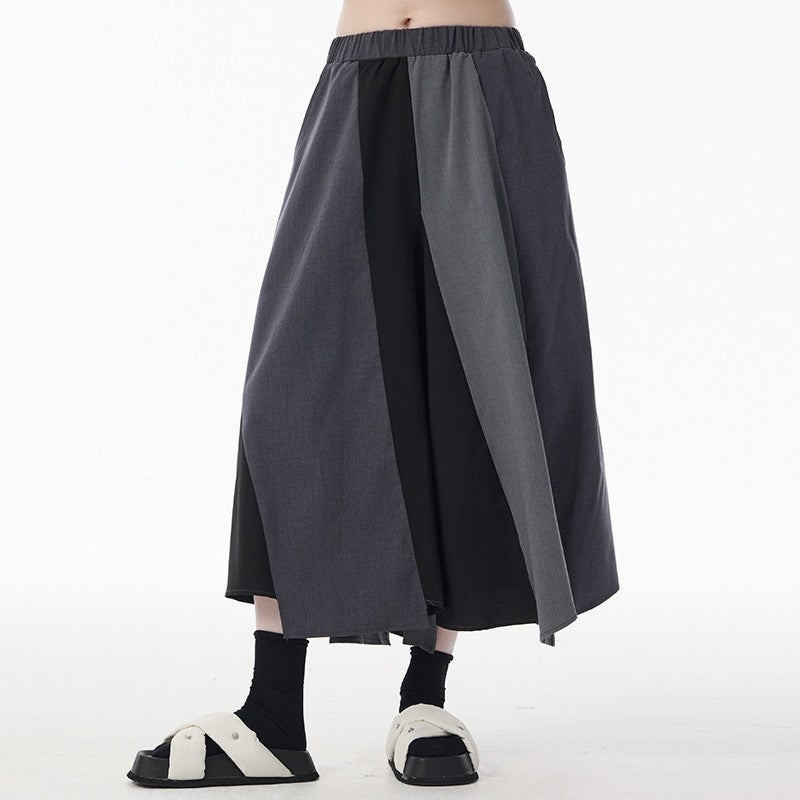 Patchwork High Waist Wide Leg Loose Fit Casual Pants