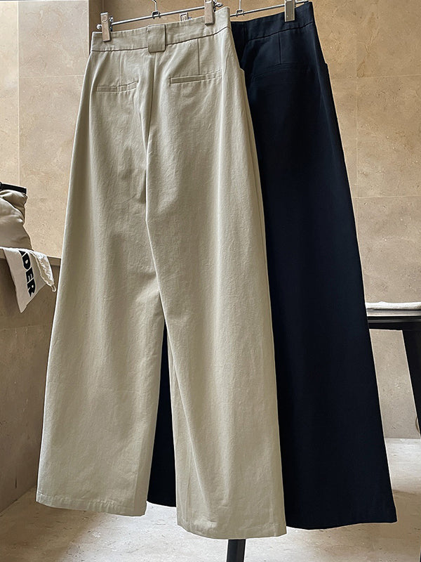 Original Loose Wide Legs Pleated Solid Color Pants