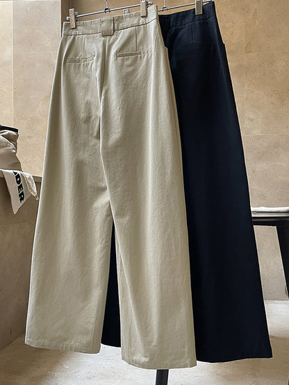 Original Loose Wide Legs Pleated Solid Color Pants