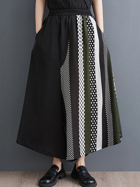 High Waisted Loose Asymmetric Elasticity Printed Split-Joint Pants Trousers