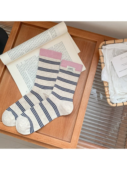 Rufia - Striped Breathable Mid-calf Socks for Women