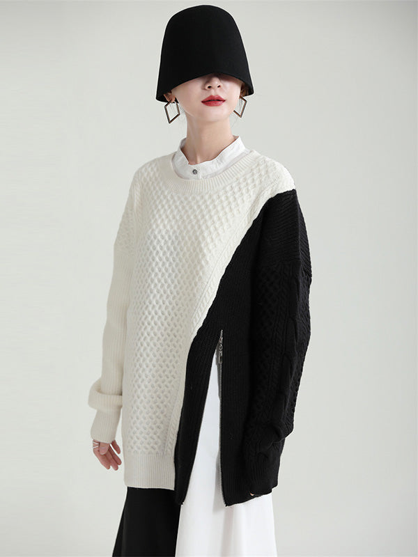 Urban Loose Contrast Color Split-Joint Sweater Top