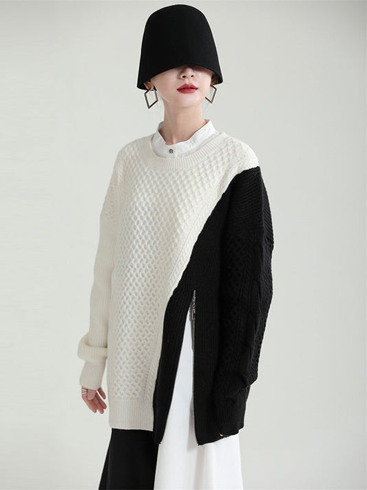 Urban Loose Contrast Color Split-Joint Sweater Top