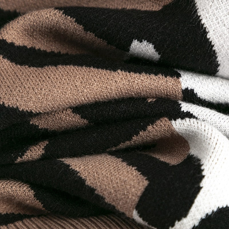 Zebra And Leopard Print Patchwork Sweater