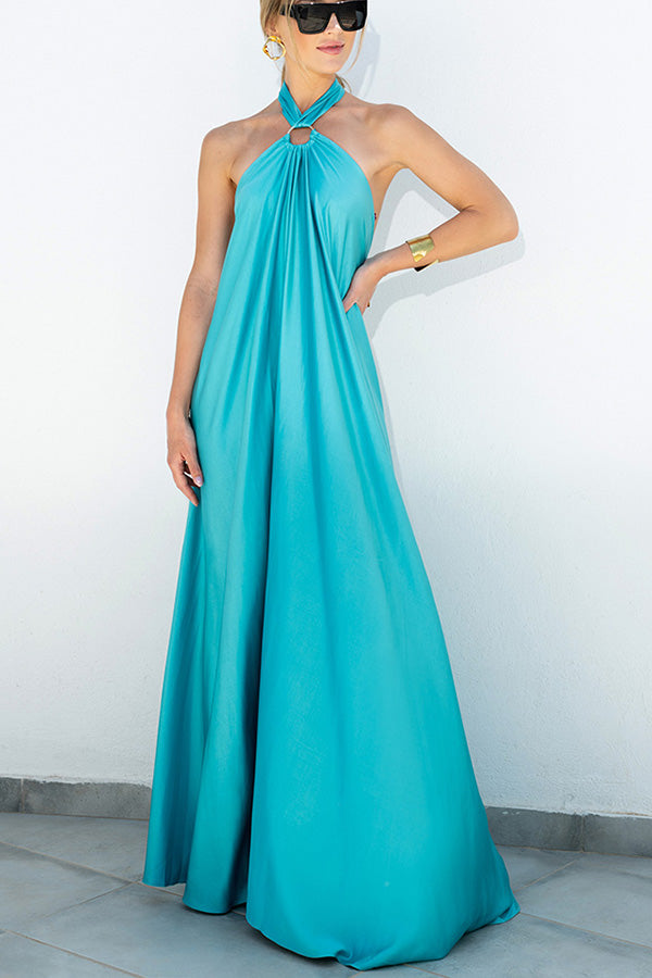 Classy and Fabulous Satin Halter Backless Party\/Vocation Maxi Dress