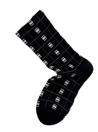 Rufia - Retro Mid-calf Socks with Line and Block Patterns