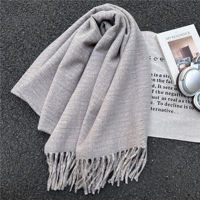 Solid Color Long Fringe Scarf