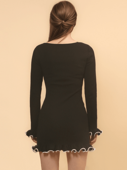 Floral Hem Slim Fit Sexy Knit Mini Dress