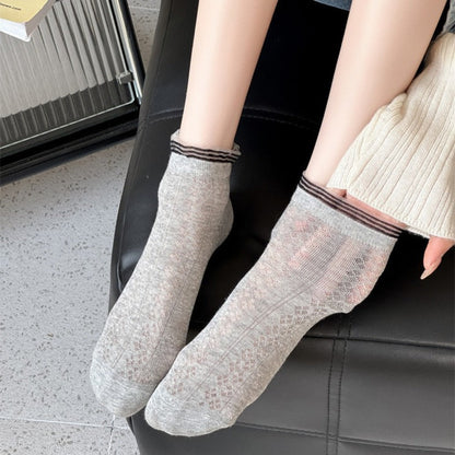 Rufia - Lace Trim Mesh Ankle Socks