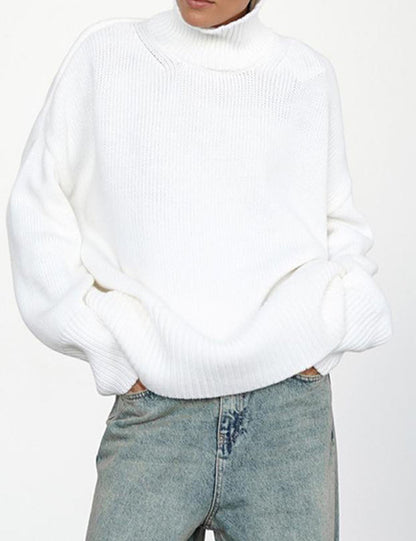 Casual High Neck Solid Color Pullover Sweater