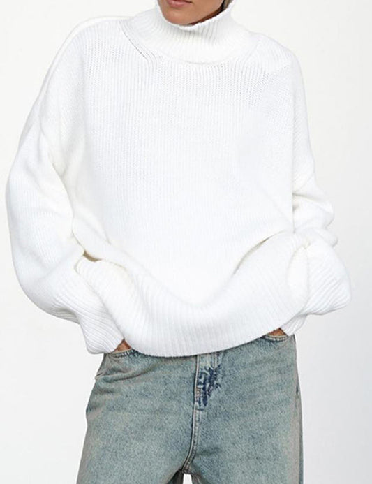 Casual High Neck Solid Color Pullover Sweater