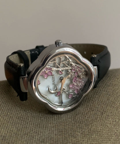 Cute Black Metal Leather Hardlex Crystal Watches