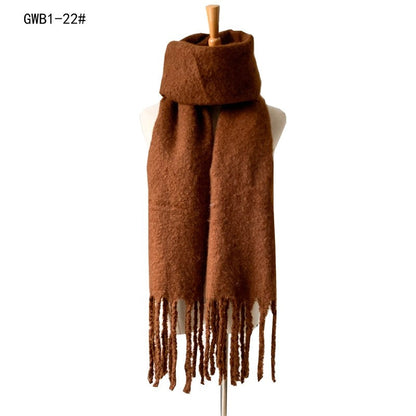 Winter Tassel Thickened Solid Color Scarf Shawl