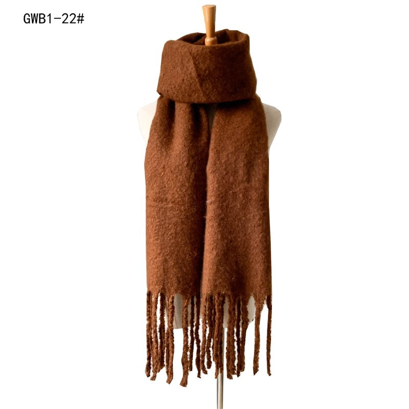 Winter Tassel Thickened Solid Color Scarf Shawl