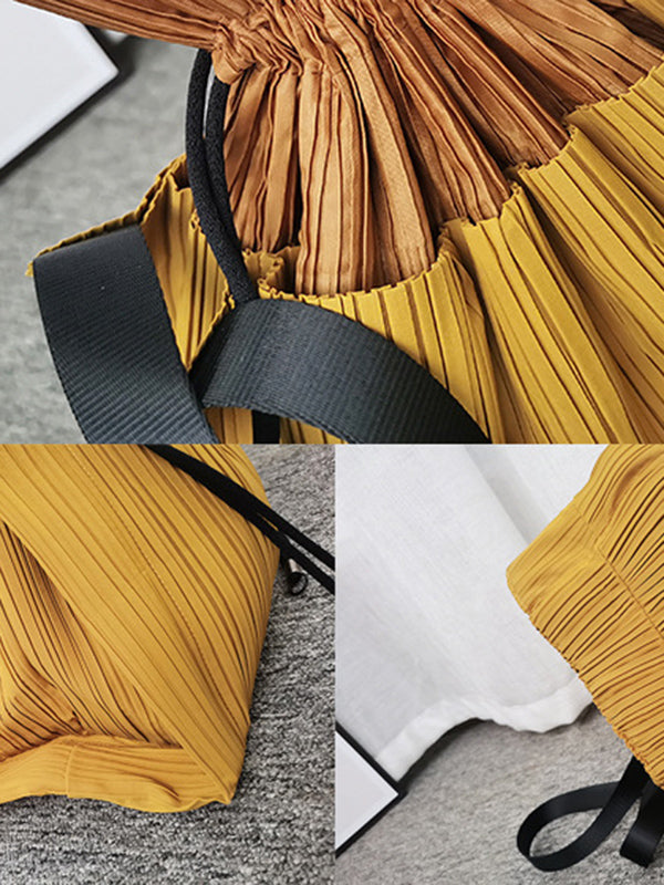 Contrast Color Drawstring Pleated Bags Accessories