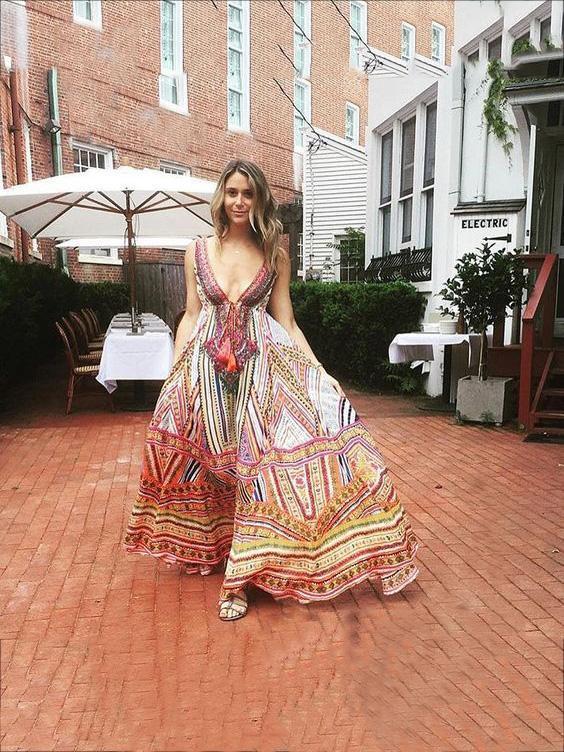 Bohemia Print V-Neck Straps Maxi Dress