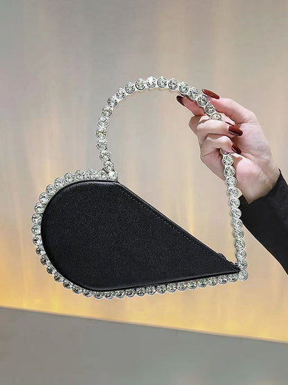 Contrast Color Heart Shape Hollow Rhinestone Zipper Evening Bags