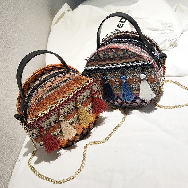All-Match Zippered Casual Print Round Bag