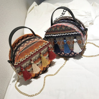 All-Match Zippered Casual Print Round Bag