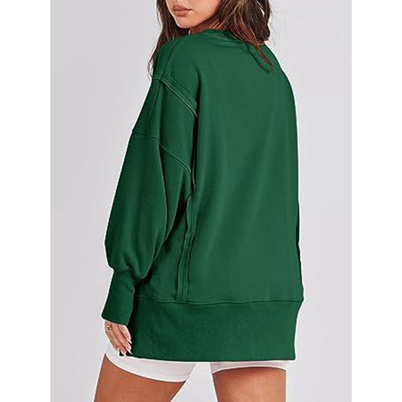 High-Low Long Sleeves Fringed Solid Color Split-Joint Split-Side Round-Neck Sweatershirt
