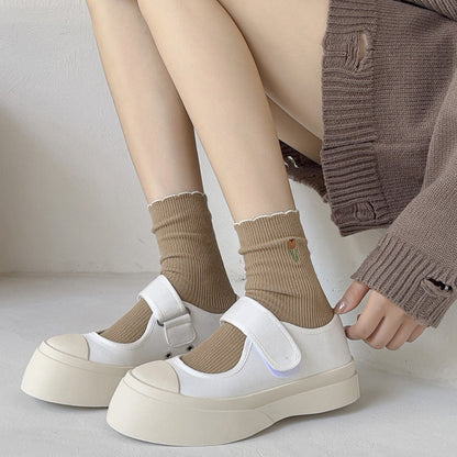 Rufia - Solid-Color Floral Tulip Socks - Sweet &amp; Classic