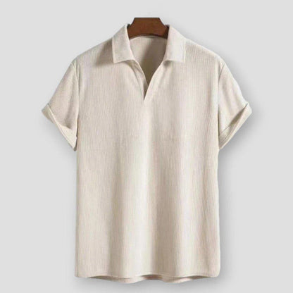 Cheng: Men Corduroy Suits Solid Stripe Short Sleeve Lapel Polo Shirts And Shorts Two Piece Sets Fashion Streetwear Mens Casual Suits