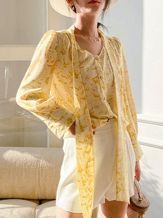 Loose Wrap Bandage Flower Print Blouses&Shirts Tops