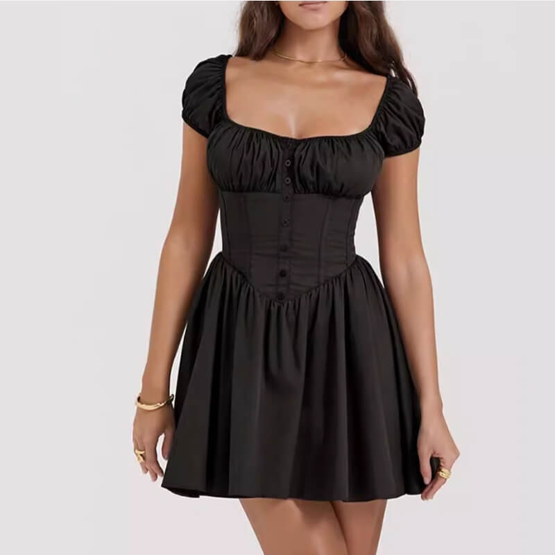 Cute Bubble Sleeves Square Neck Mini Dress