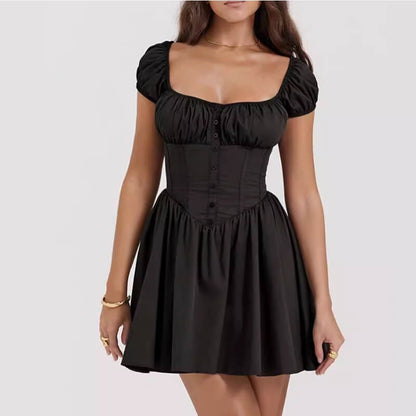 Cute Bubble Sleeves Square Neck Mini Dress