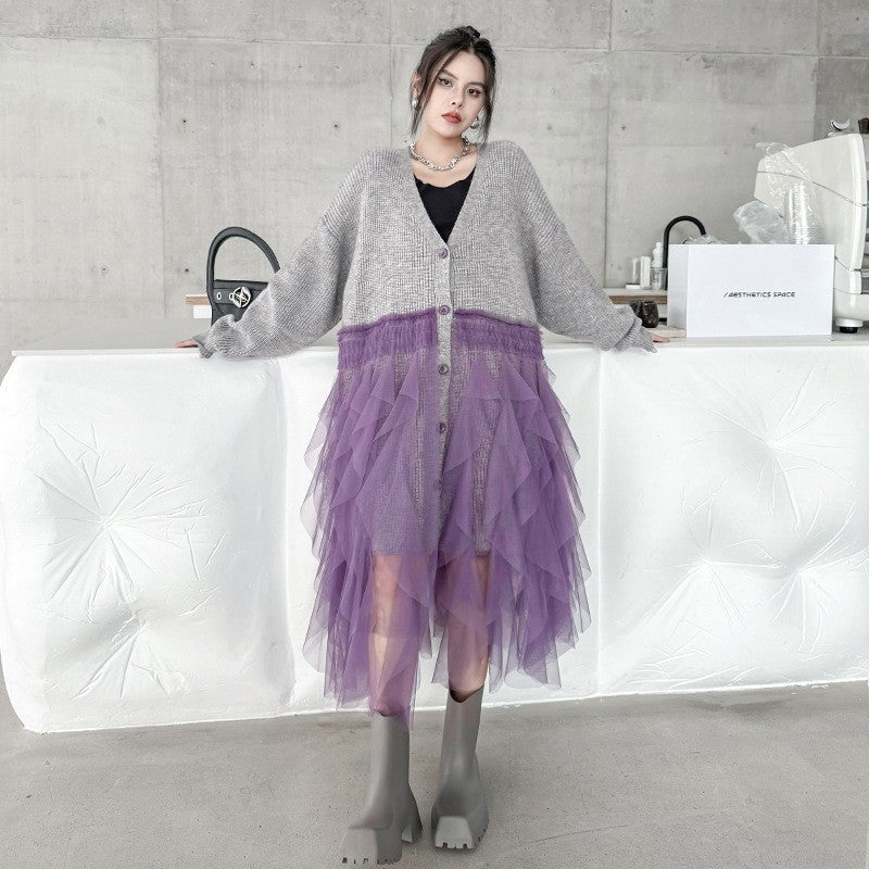 Knit Mesh Sweater Dress