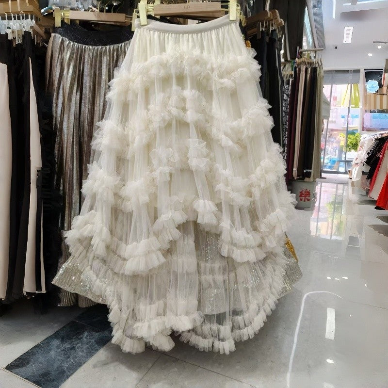 Polyester Tulle Flounce Puff Skirt Paneled