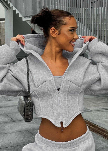 Structured Cropped Polyester Fleece Hoodie