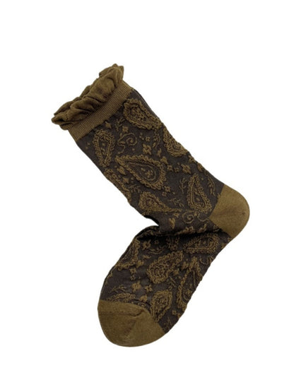 Rufia - Retro Mid-calf Socks with Cashew Flower Patterns