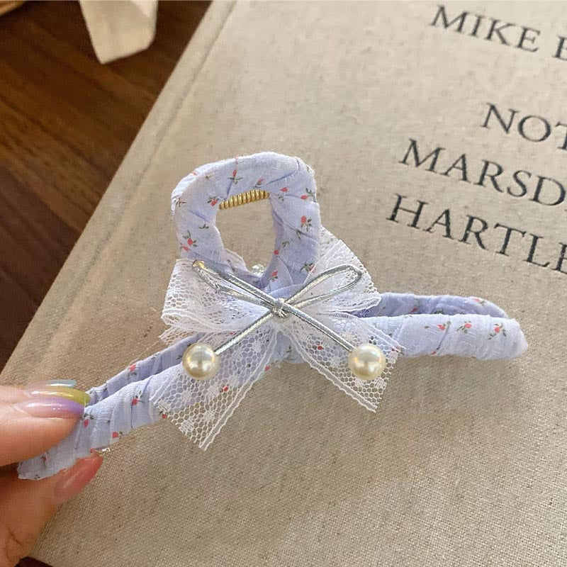 Elegant Floral Fabric Lace Bow Hair Claw Clips