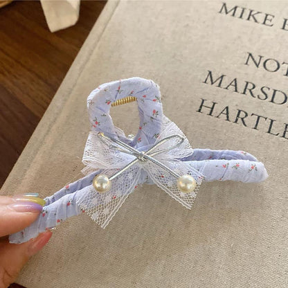 Elegant Floral Fabric Lace Bow Hair Claw Clips