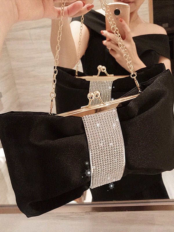 Chains Contrast Color Pleated Split-Joint Evening Bags&Clutches