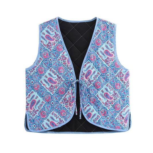Fashion V-Neck Printed Cotton Vest