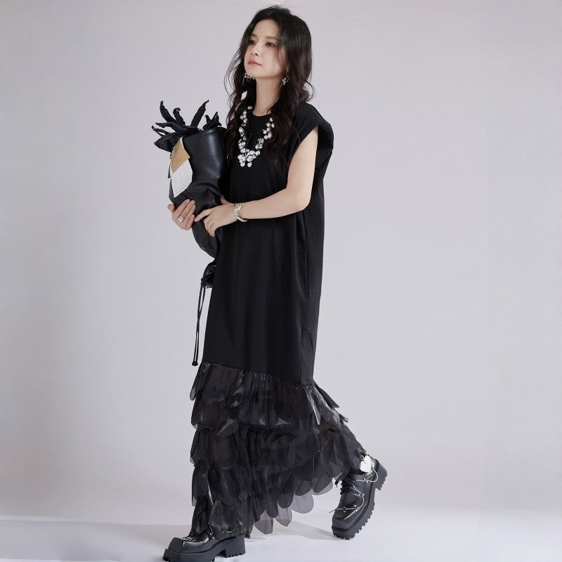 Feather Trim Midi Dress