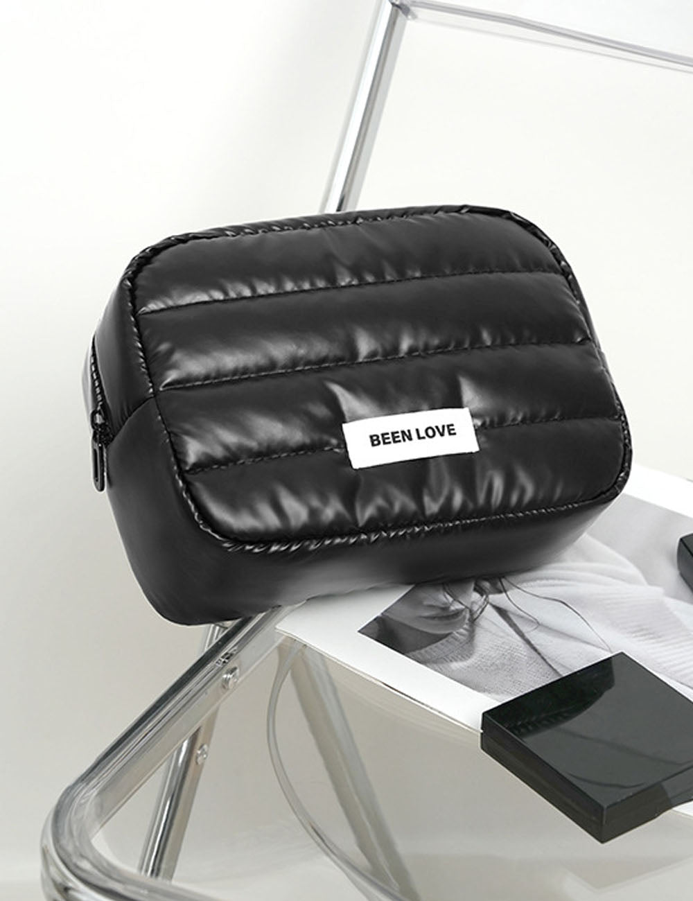 Solid Color Puffer Portable Cosmetic Bag