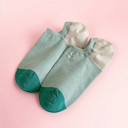Rufia - Summer Color-Block Embroidered Smiley Ankle Socks