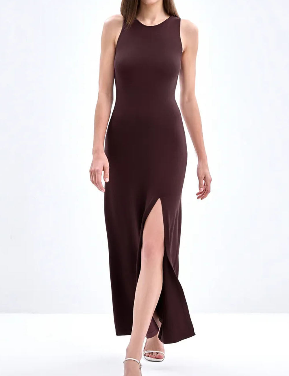 Sexy Solid Round Neck Sleeveless Maxi Dress