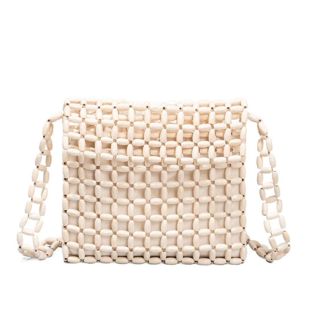 Cosbai - Wooden Bead Woven Crossbody Bag - Stylish &amp; Classic