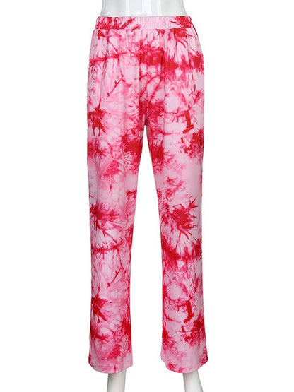 Women'S Pink Purple Tie-Dye Casual Wide Leg Pants