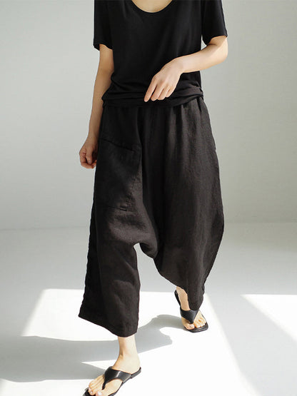 Loose Ninth Pants Elasticity Solid Color Casual Pants Bottoms