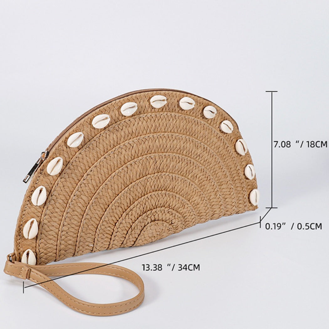 Cosbai - Straw Clutch Handheld Bag With Shell