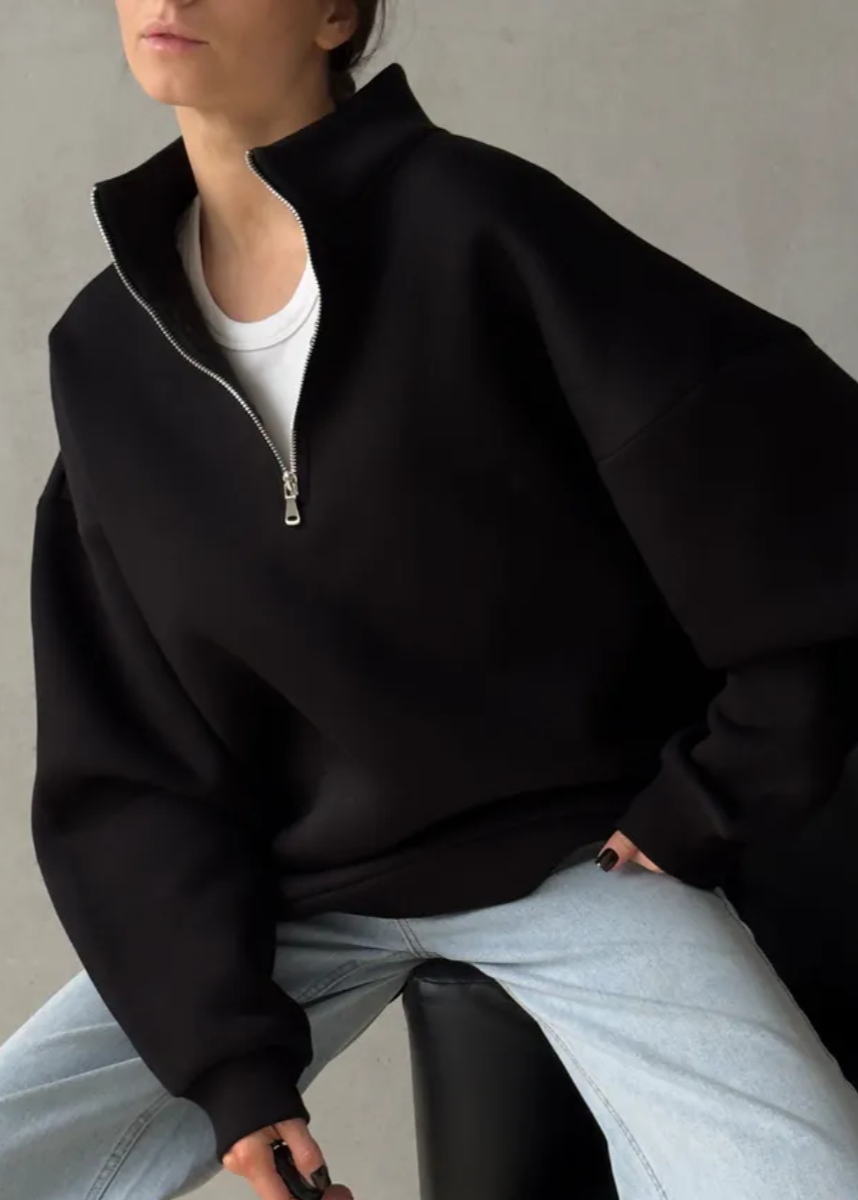 Oversized Cotton Blend Sweatshirt With High Collar