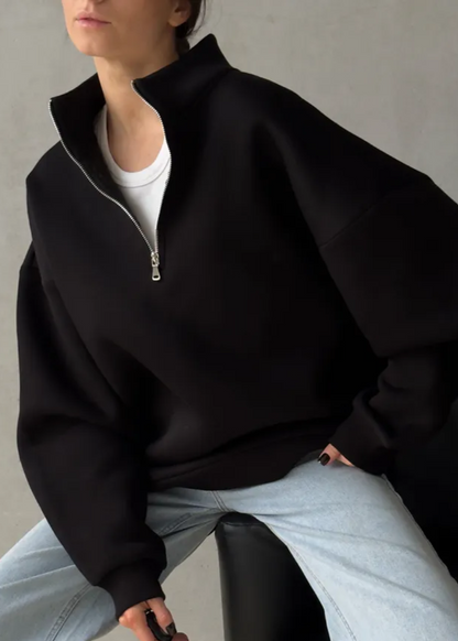 Oversized Cotton Blend Sweatshirt With High Collar