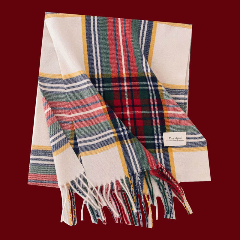 Retro Soft Wool Checkered Fringed Winter Scarf