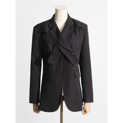 Solid Color Long Sleeve Lapel Irregular Collar Blazer Outerwear