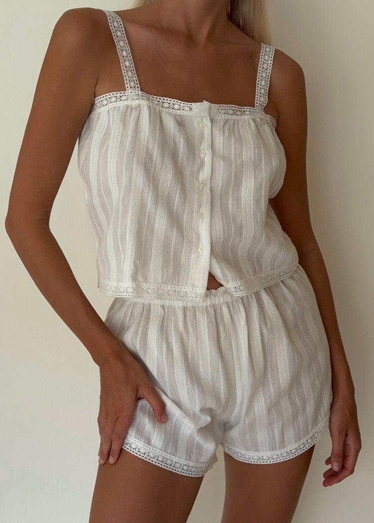 Two Piece Set Lightweight Striped Fabric Lace Trim